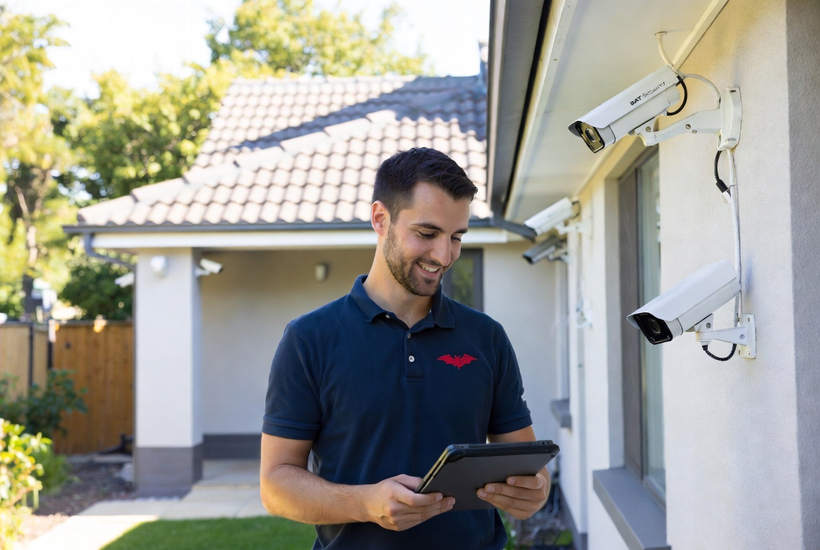 BAT Security engineer monitoring CCTV cameras on a tablet